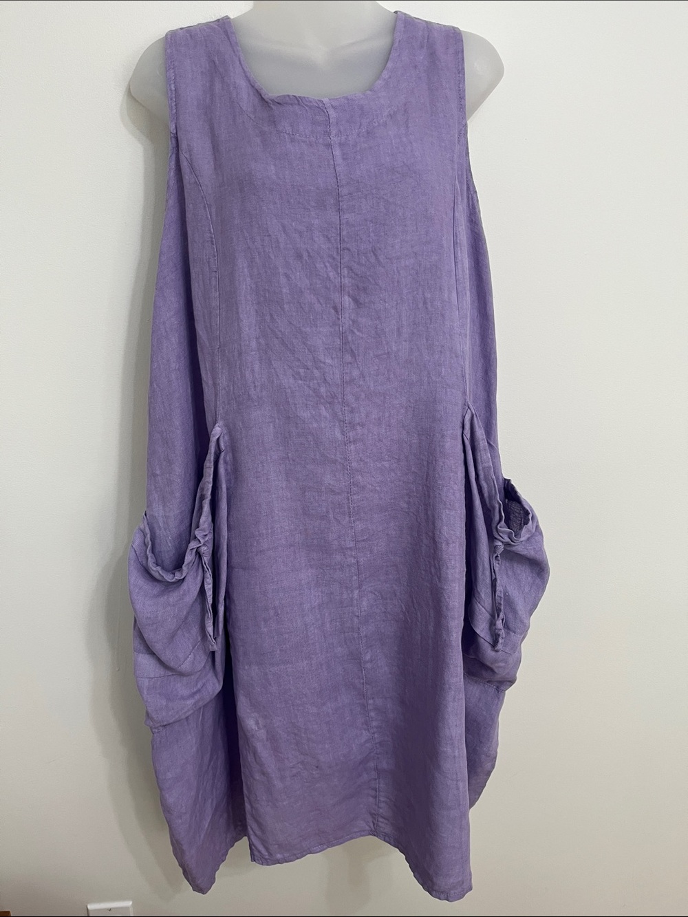 Lavender Sleeveless Linen Dress with Side Pockets
